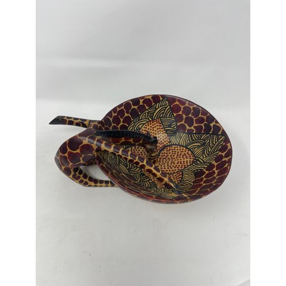 African Hand Carved Olive Wood Giraffe Drinking From Bowl Trinket Dish Vintage - Picture 8 of 13